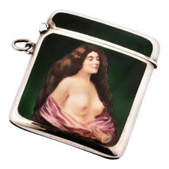 Antique Silver and Enamel Vesta Case Match Holder 1904 Erotic Nude