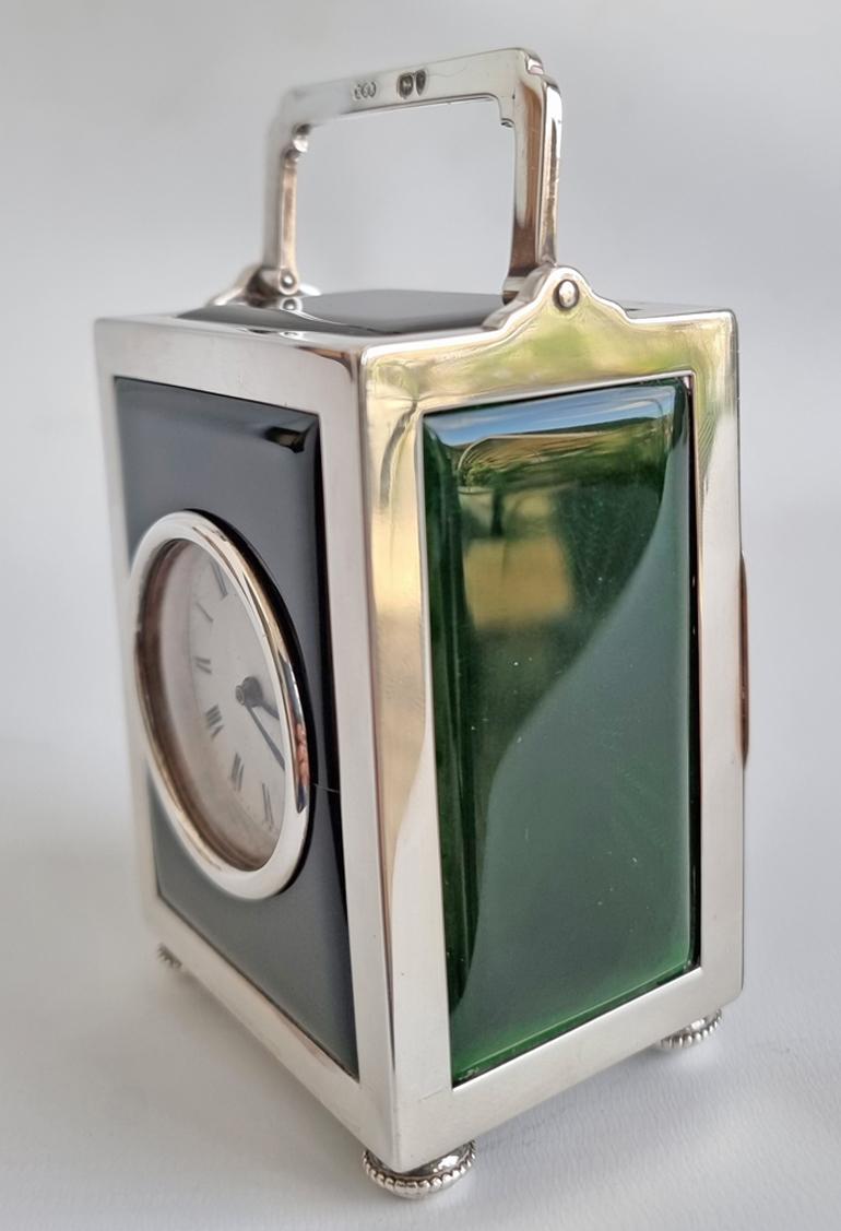 English Antique Silver and Foil Backed Glass Carriage Clock Retailed by Mappin & Webb