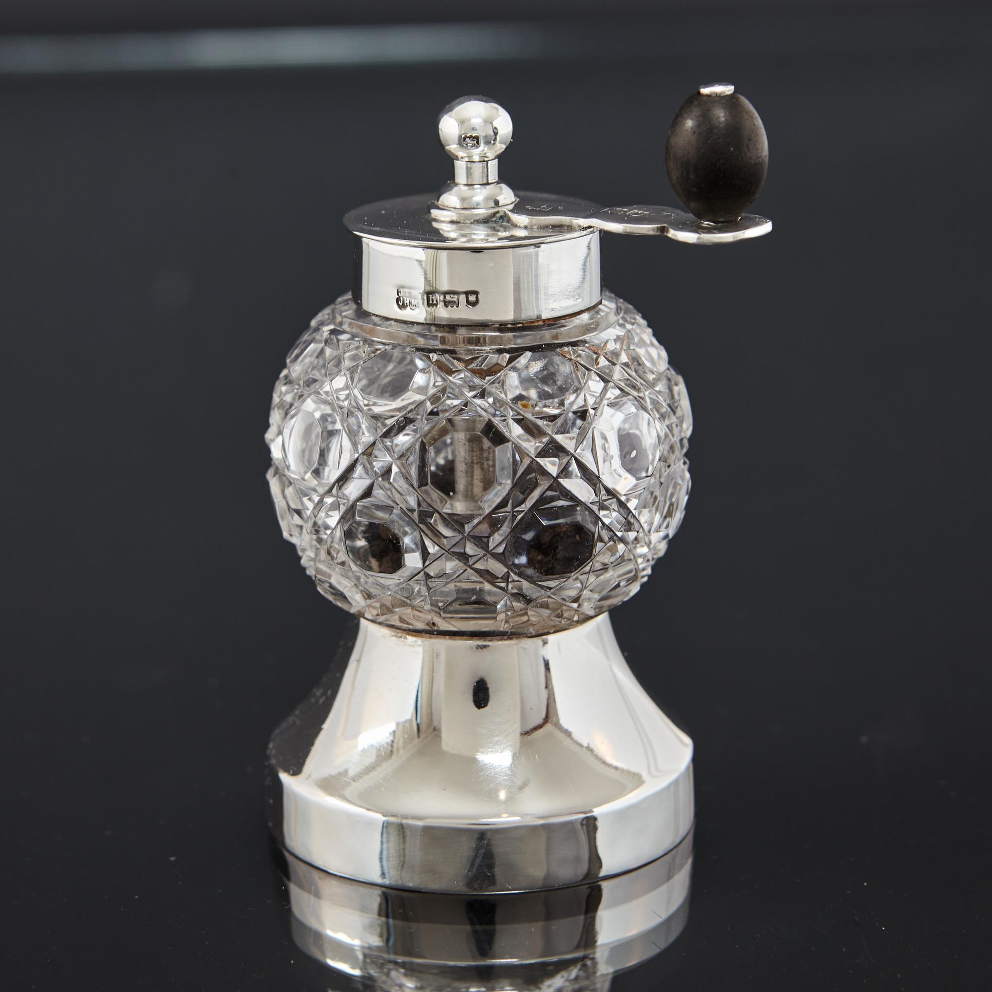 Edwardian Antique Silver and Glass Pepper Mill