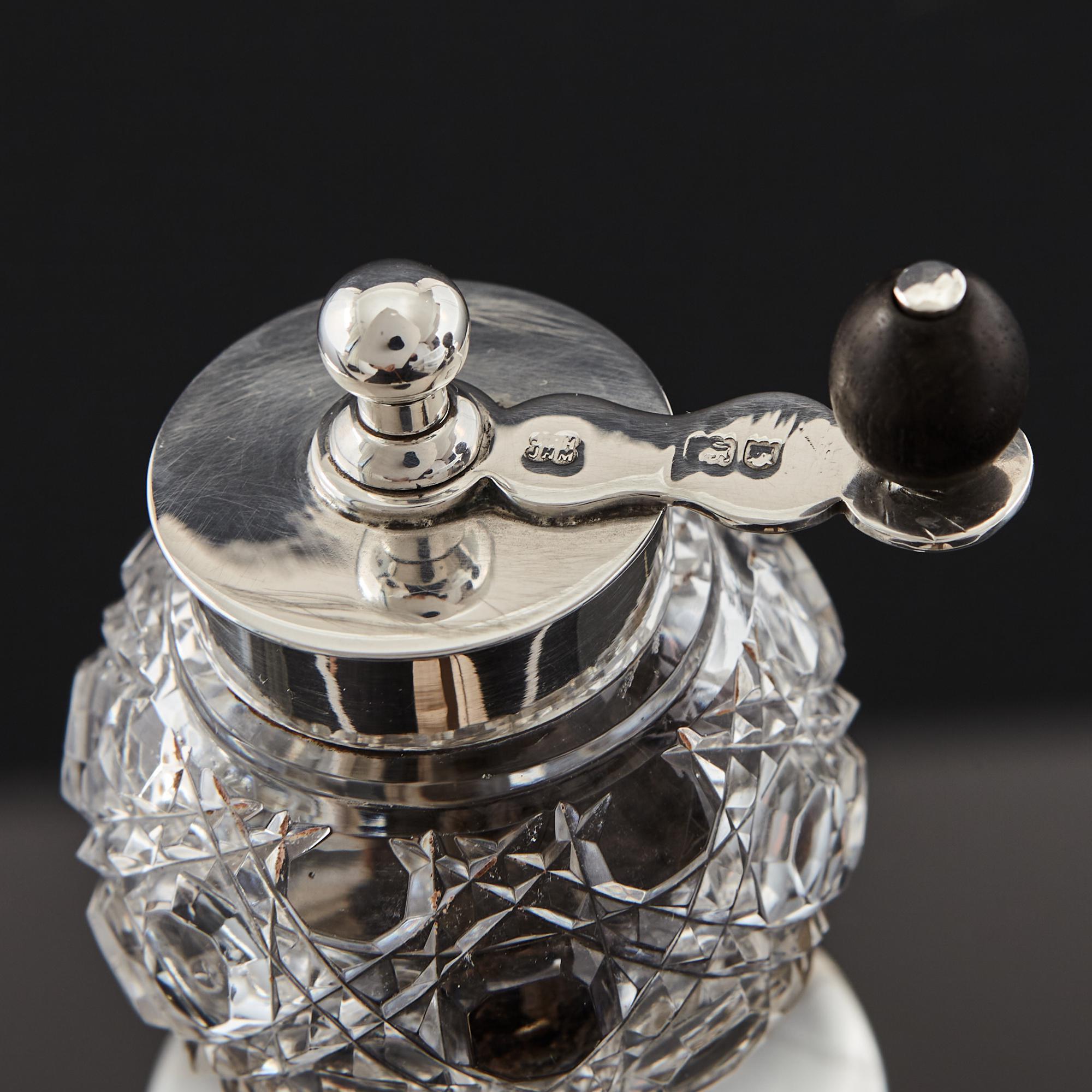 English Antique Silver and Glass Pepper Mill
