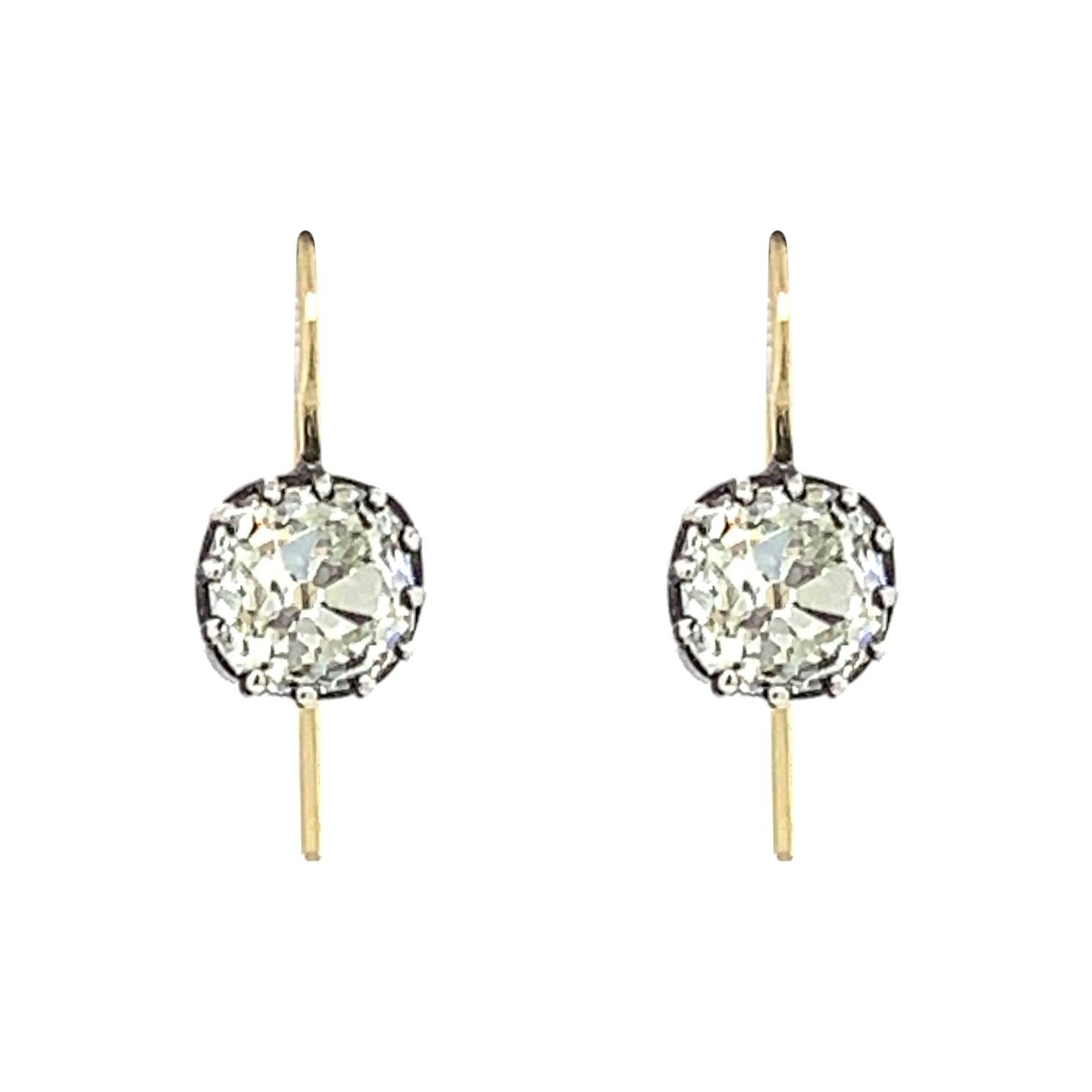Pendientes antiguos de plata y oro con diamantes en venta
