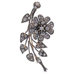 Antique Silver and Gold Diamond Flower Brooch