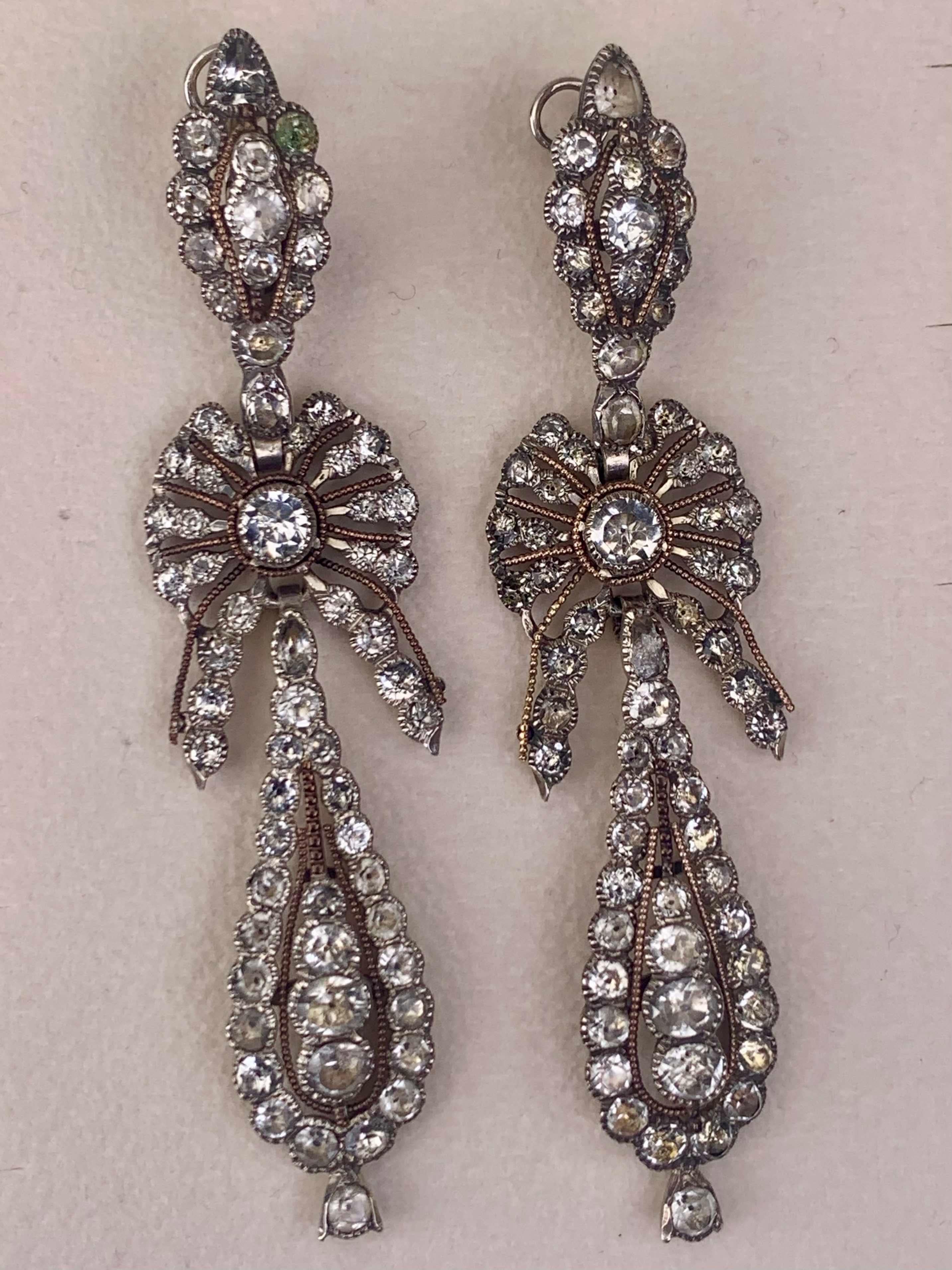 Antique silver and gold earrings with ‘Minas-Novas’ (quartz), Portuguese In condizioni buone in vendita a Lisboa, PT