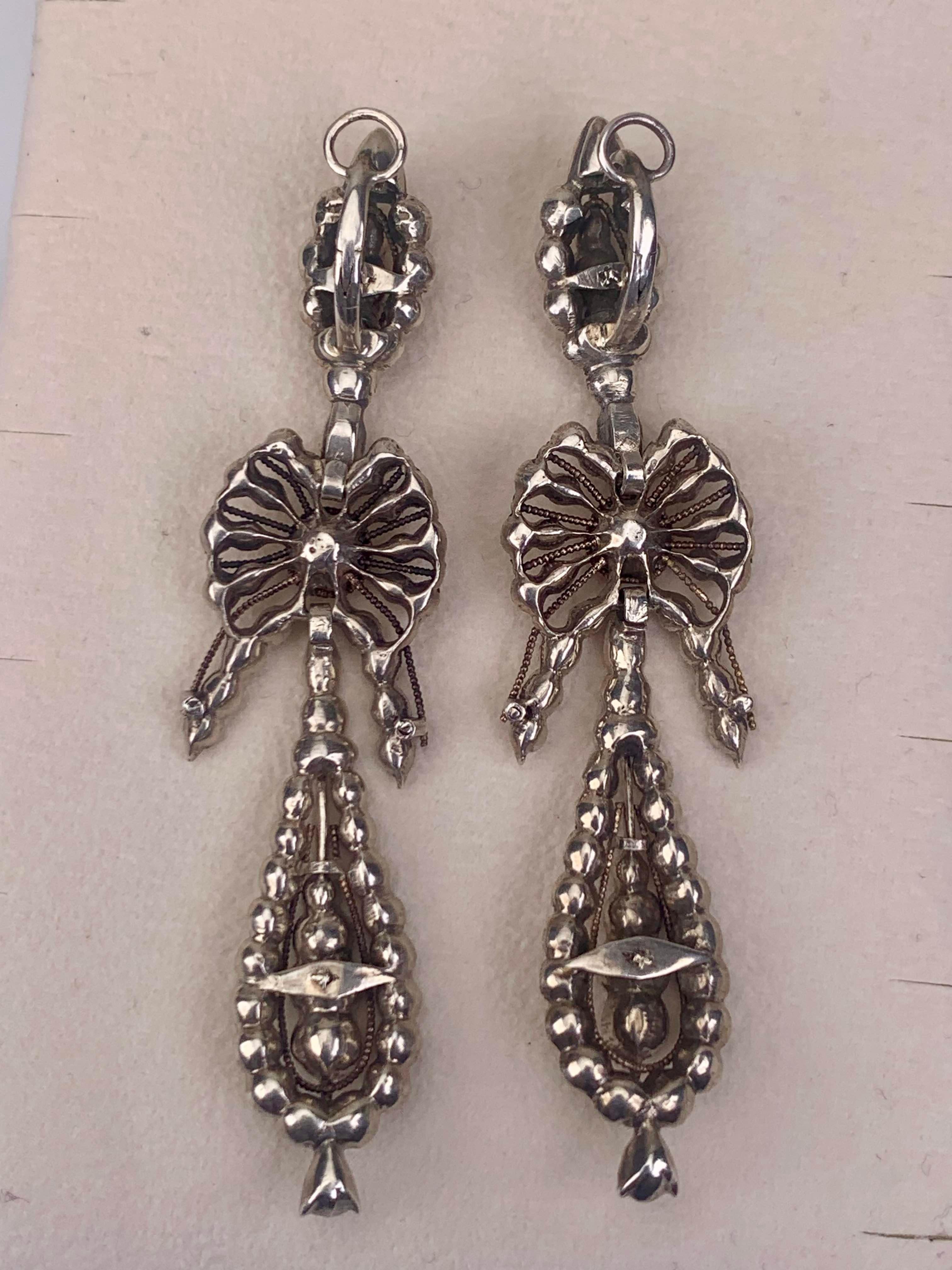Antique silver and gold earrings with ‘Minas-Novas’ (quartz), Portuguese in vendita 1