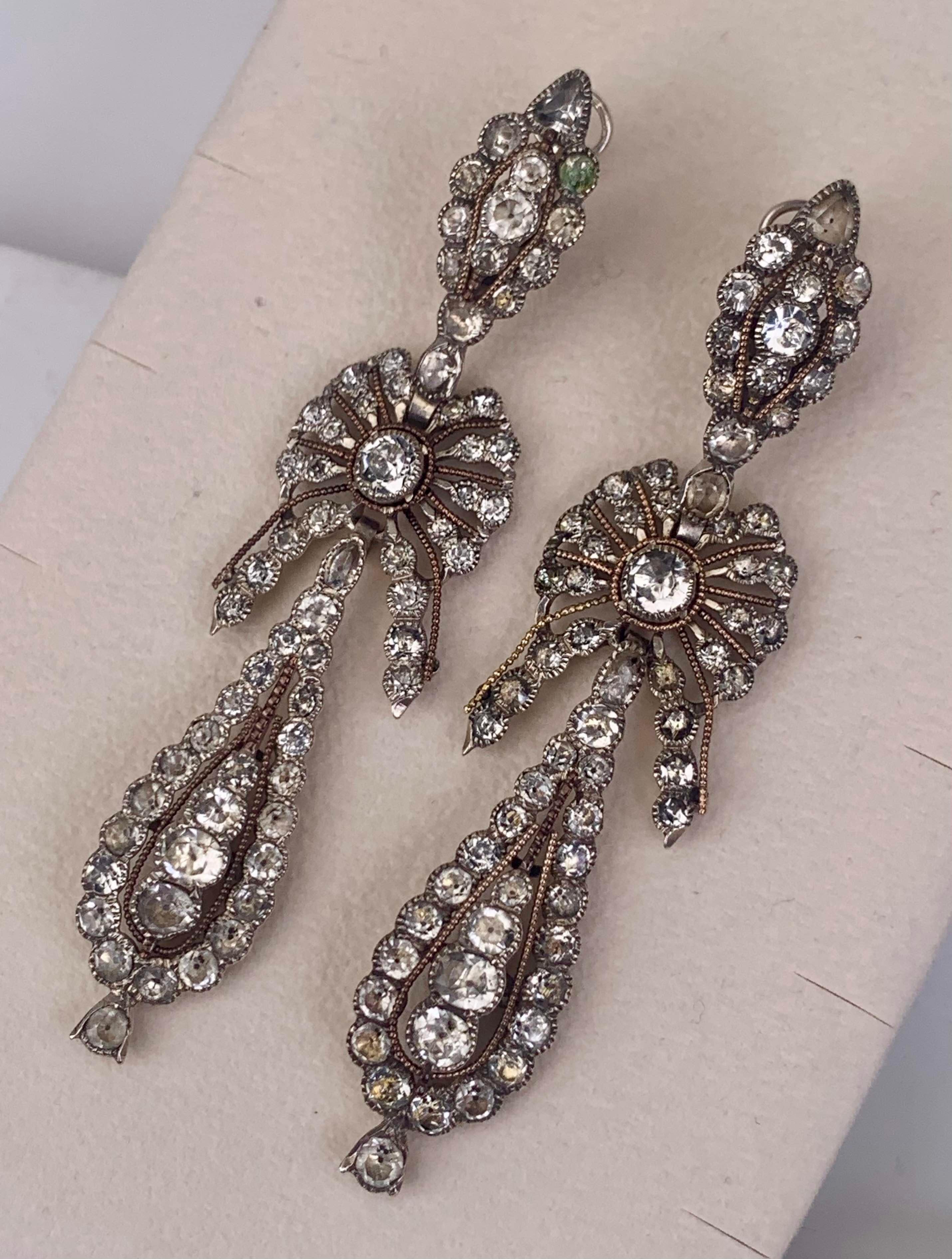 Antique silver and gold earrings with ‘Minas-Novas’ (quartz), Portuguese in vendita 2