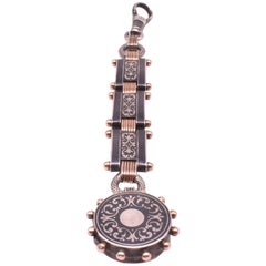 Antique Silver and Gold Niello Fob Pendant Linked with Locket, circa 1890