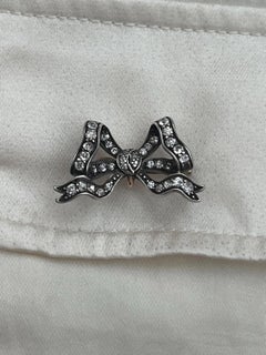 Antique Silver and Gold, Victorian Old Cut Diamond Bow Brooch