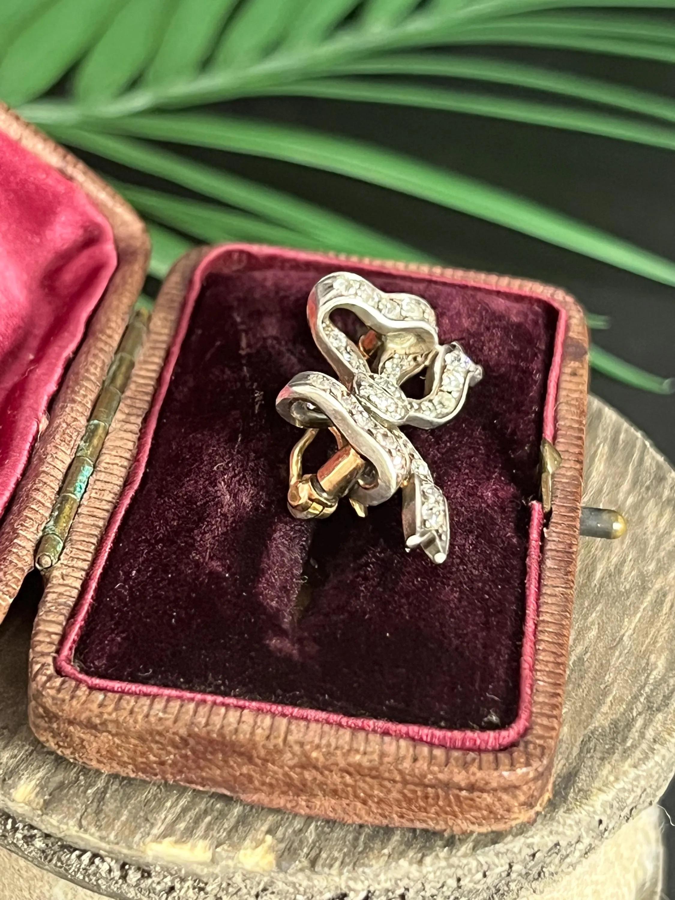 Victorien Broche en argent et en or de l'époque victorienne, avec des diamants taillés à l'ancienne. en vente