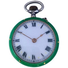 Antique Silver and Green Enamel Hand Winding Fob / Pocket Watch