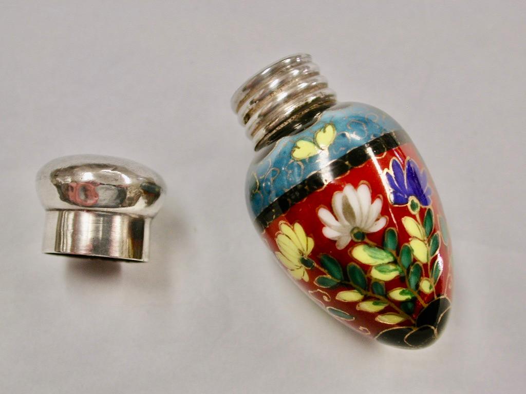 Antique Silver And Hand Painted Porcelain Scent Bottle 1889 Birmingham  In Good Condition For Sale In London, GB