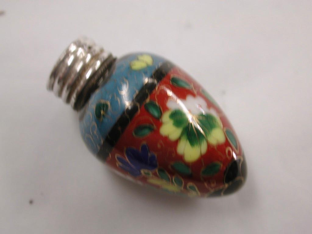 Late 19th Century Antique Silver And Hand Painted Porcelain Scent Bottle 1889 Birmingham  For Sale