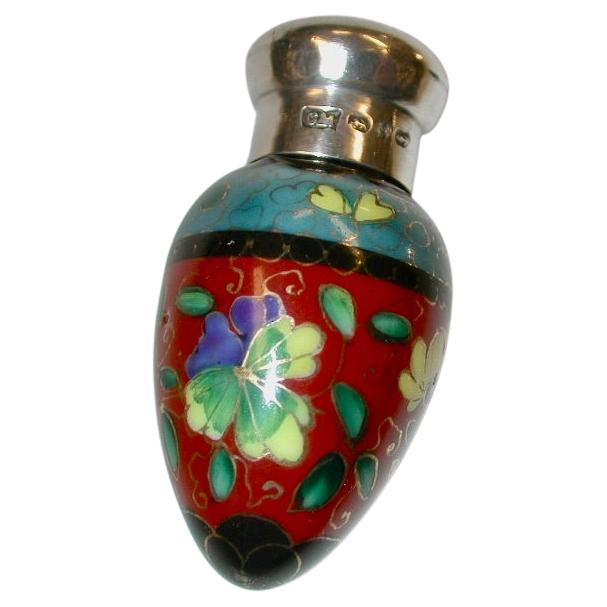 Bouteille à parfum ancienne en argent et porcelaine peinte à la main 1889 Birmingham  en vente