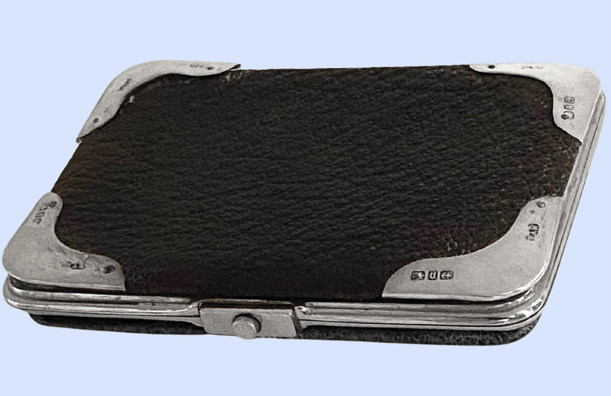Antike Silber- und Leder-Wallet-Taschenhalter Birmingham 1895 W. Ellwick im Zustand „Gut“ in Toronto, ON