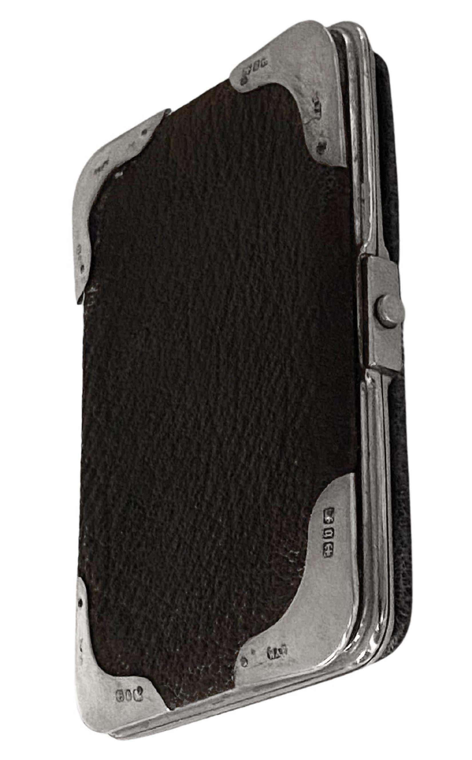 Antike Silber- und Leder-Wallet-Taschenhalter Birmingham 1895 W. Ellwick 2