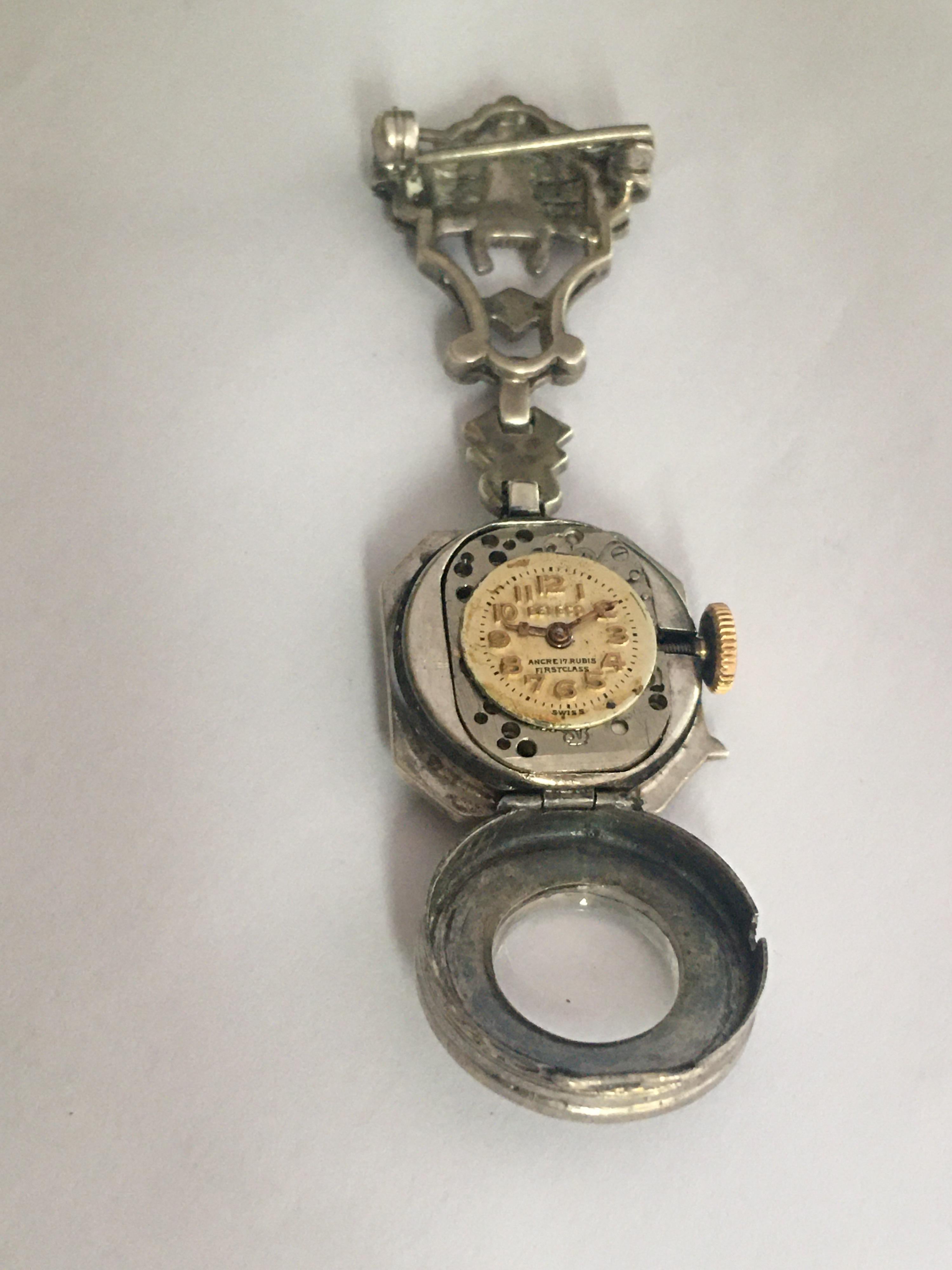 Antique Silver and Marcasite Nurse’s / Brooch Watch For Sale 5