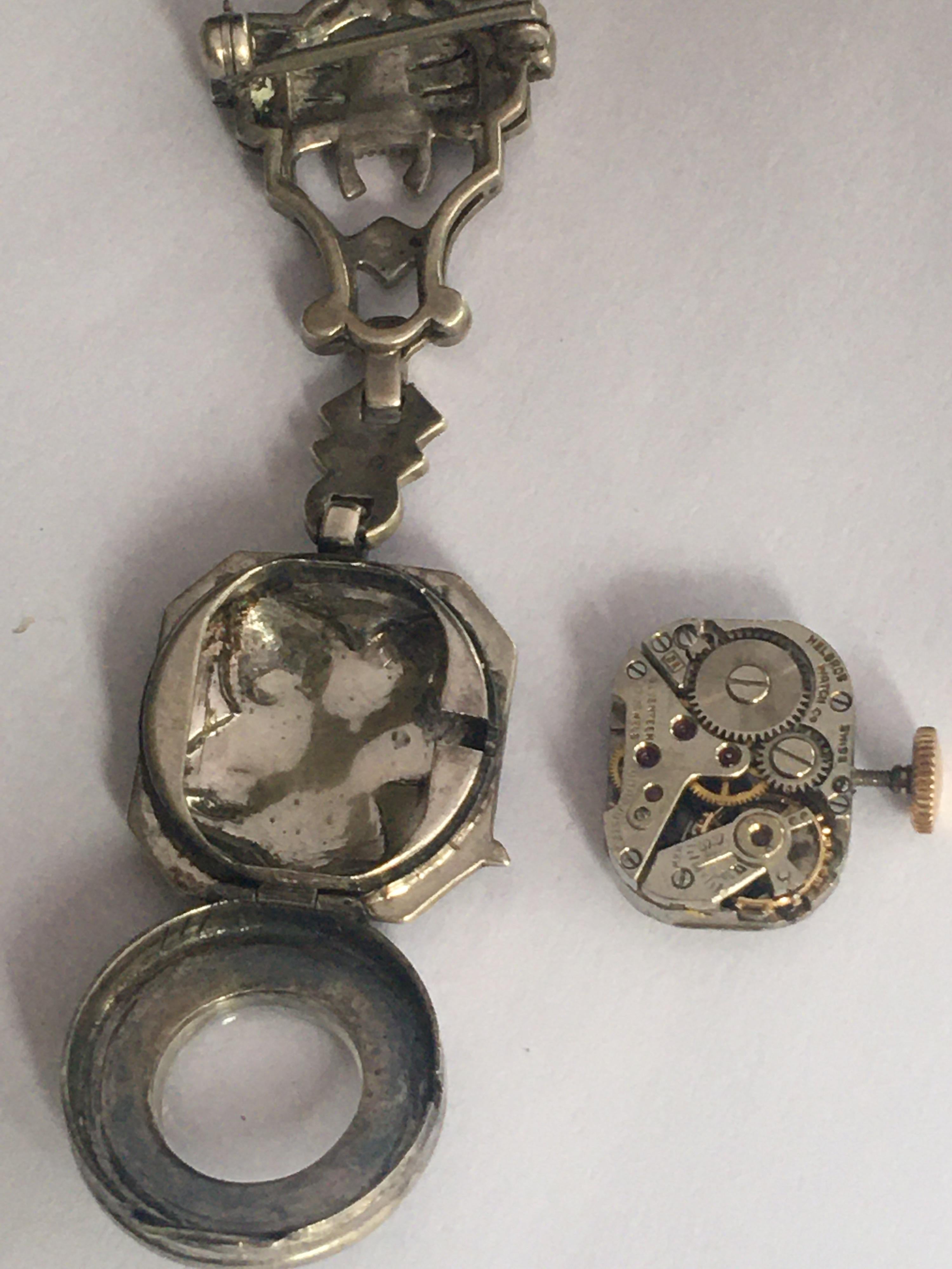 Antique Silver and Marcasite Nurse’s / Brooch Watch For Sale 7