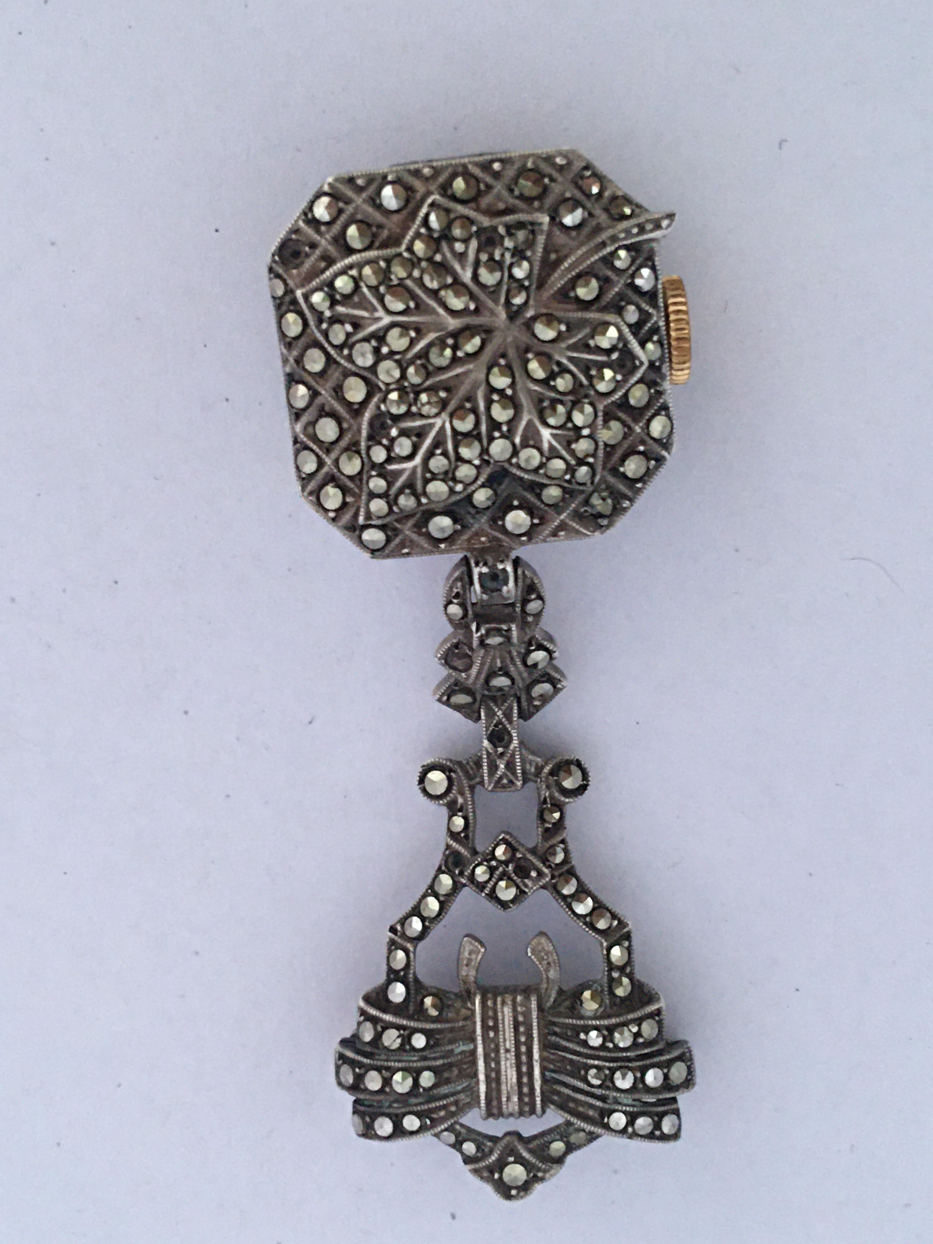 Antique Silver and Marcasite Nurse’s / Brooch Watch For Sale 10