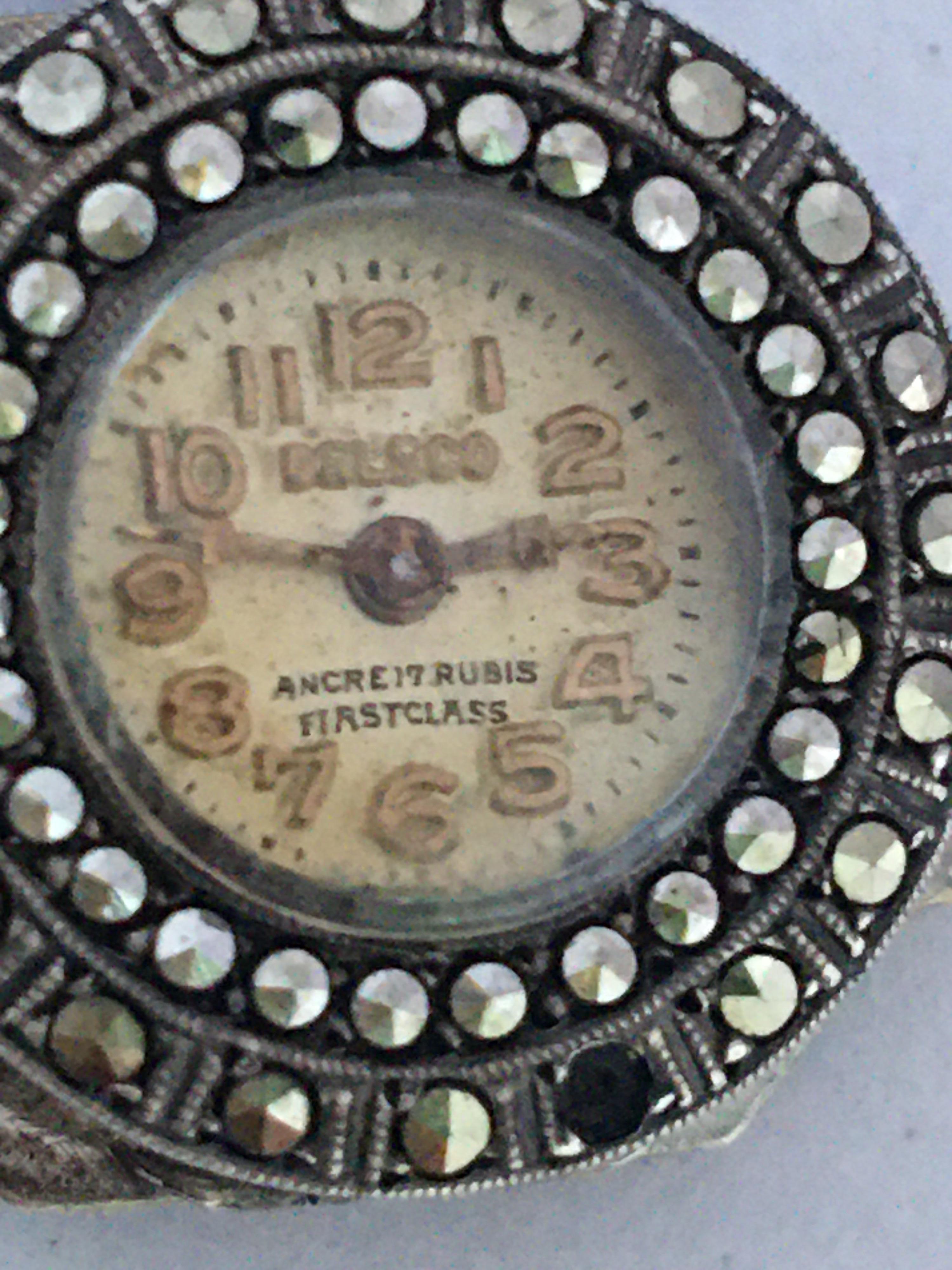 Antique Silver and Marcasite Nurse’s / Brooch Watch In Good Condition For Sale In Carlisle, GB