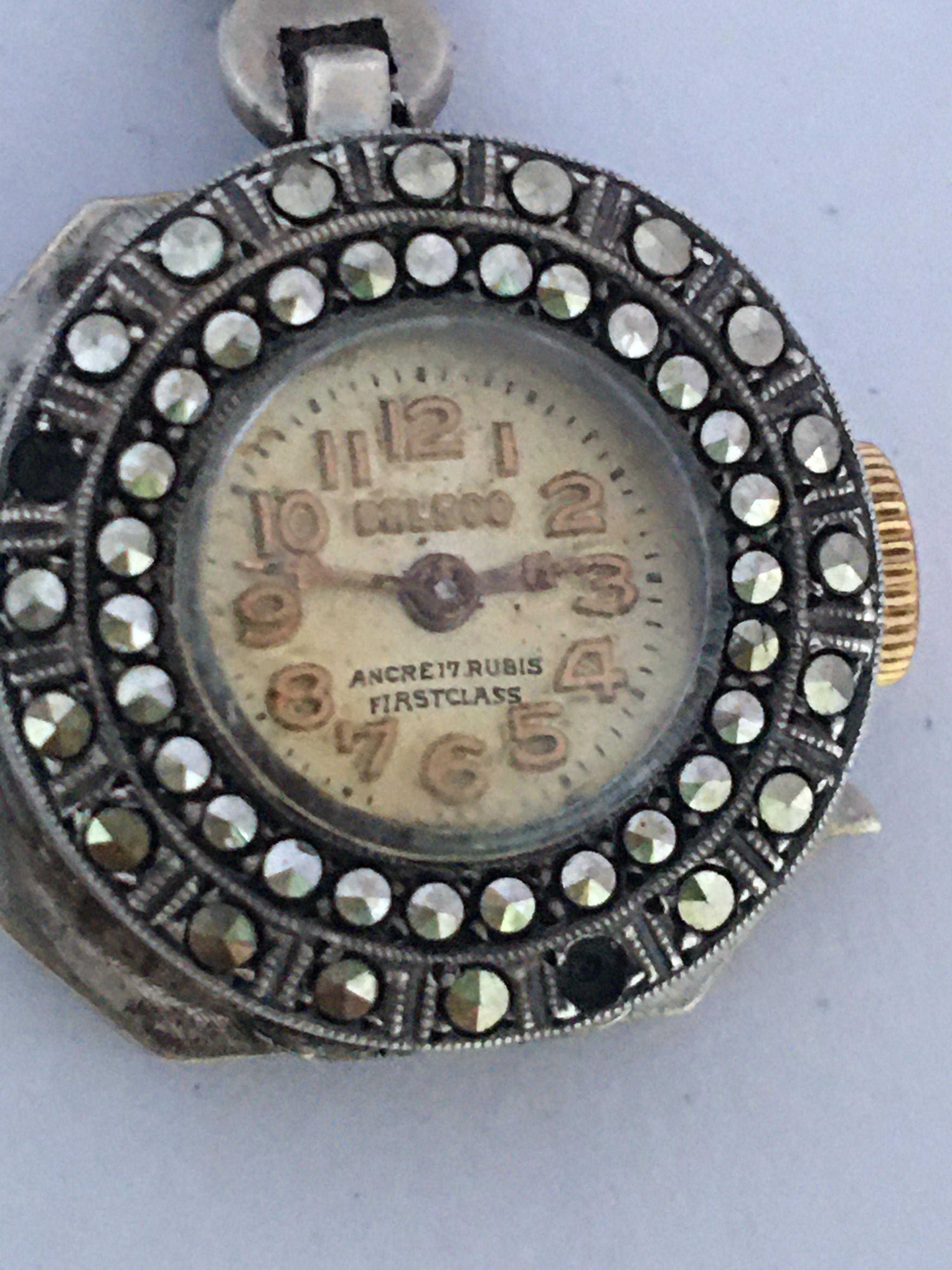 Antique Silver and Marcasite Nurse’s / Brooch Watch For Sale 2