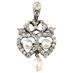 Antique Silver and Paste double heart pendant, Bow