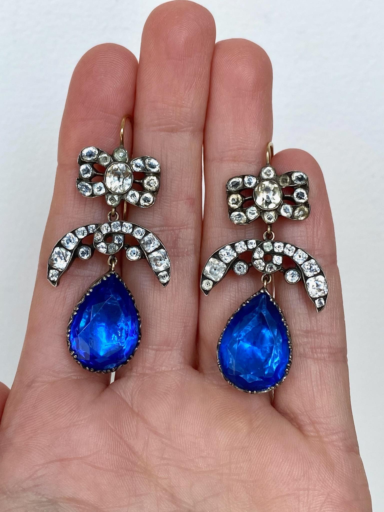 Victorian Antique Silver and Paste Earrings For Sale
