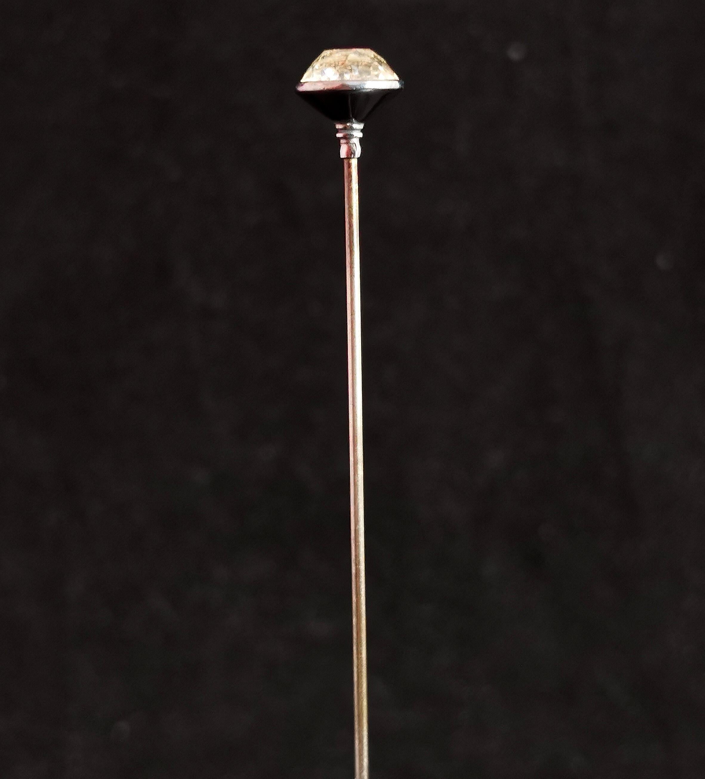 Antique silver and paste hat pin, 1910s, Charles Horner  3
