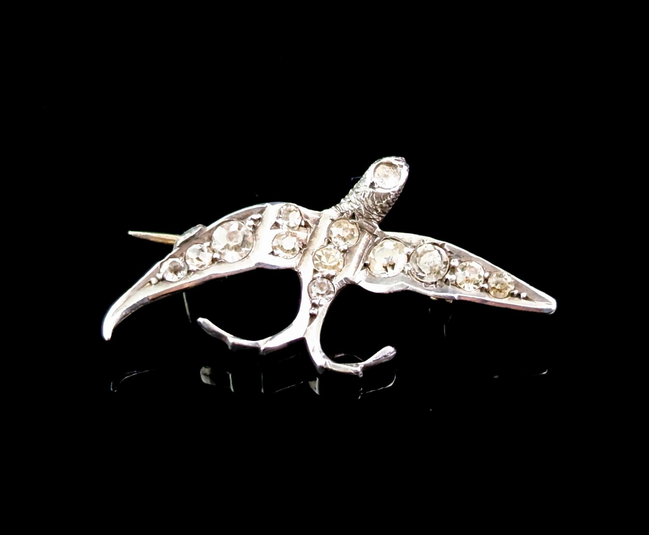 Antique silver and paste swallow brooch, Victorian  For Sale 6