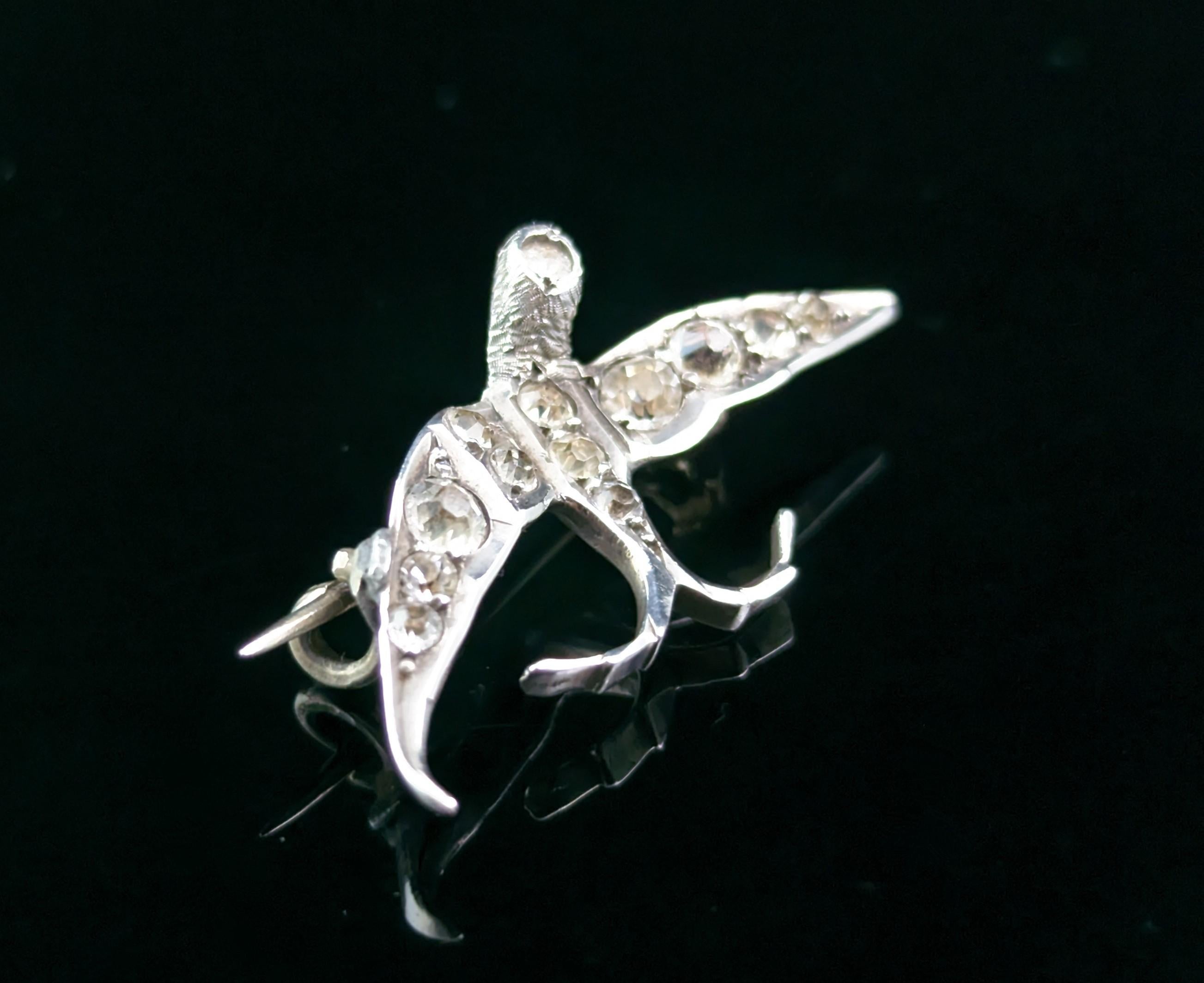 Antique silver and paste swallow brooch, Victorian For Sale 4