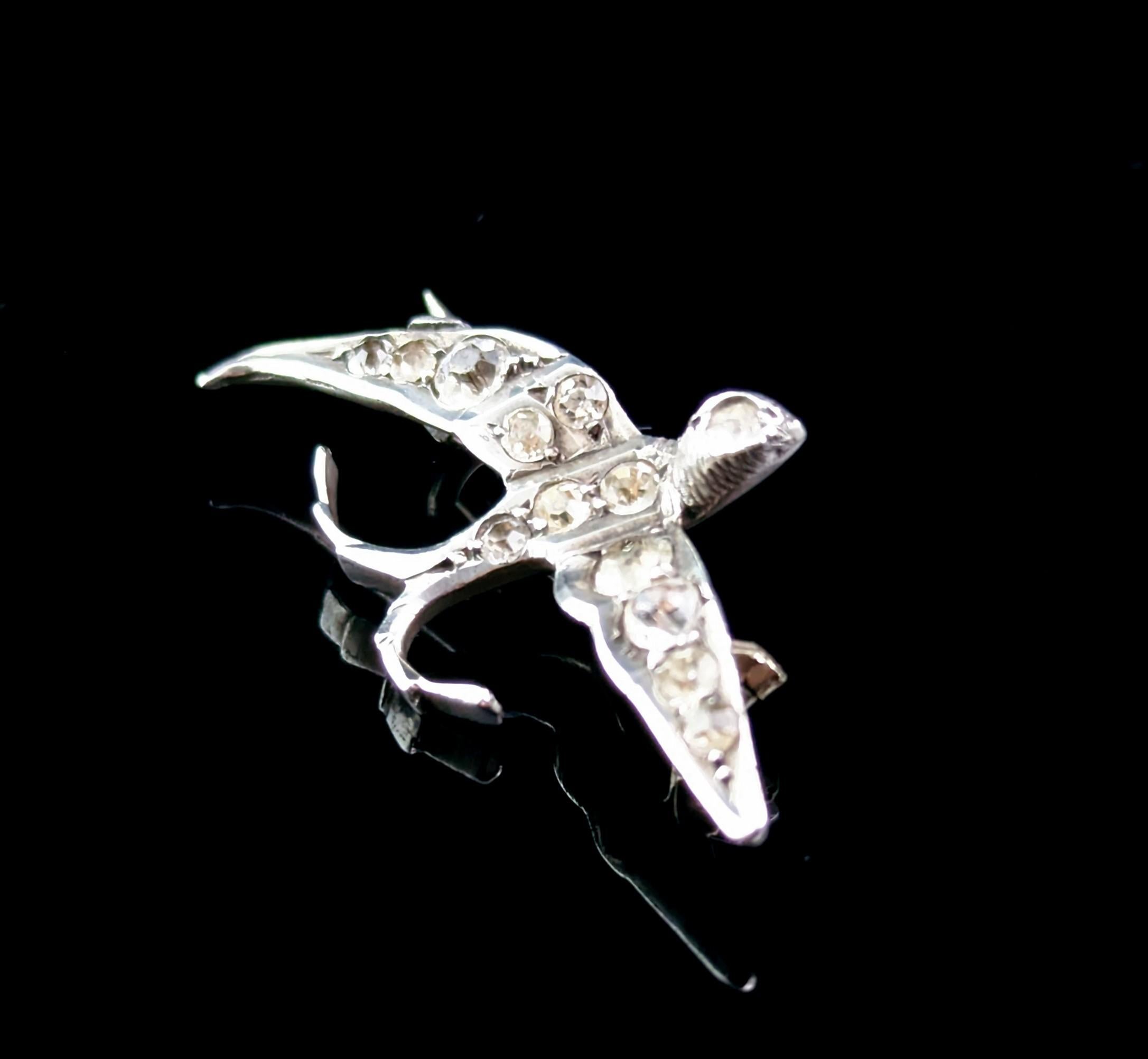 Antique silver and paste swallow brooch, Victorian For Sale 5