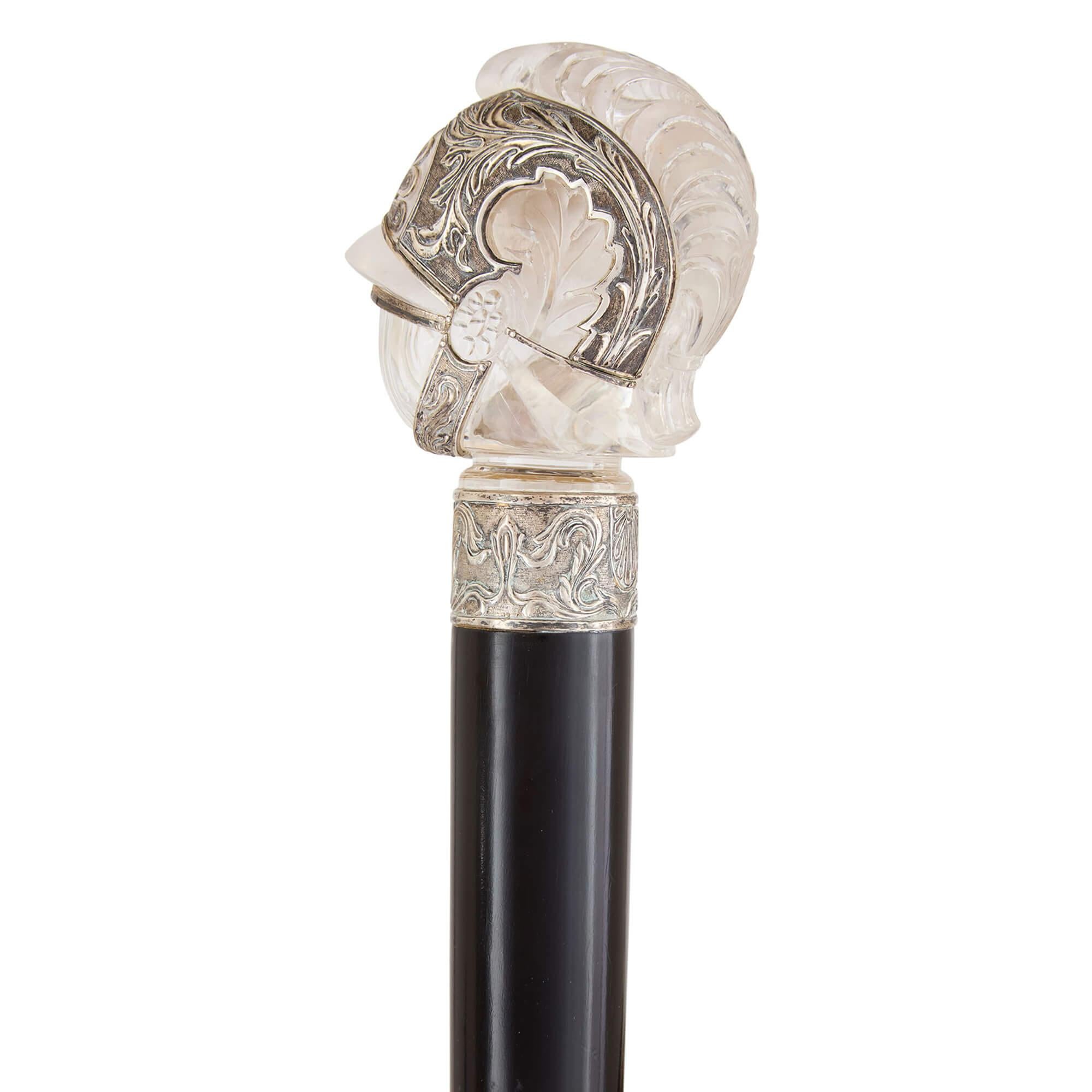 European Antique Silver and Rock Crystal Walking Stick For Sale