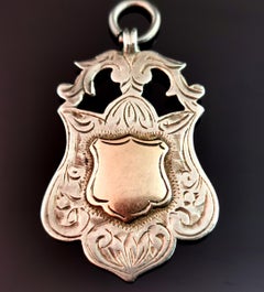 Antique Silver and Rose Gold Shield Fob Pendant, Art Deco