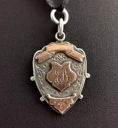 Antique Silver and Rose Gold Shield Fob, Pendant
