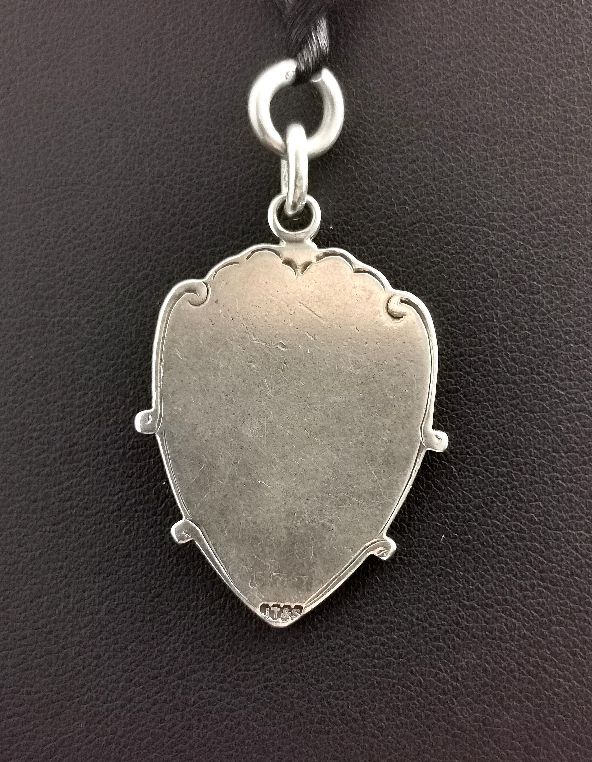 Antique Silver and Rose Gold Shield Fob, Pendant  1
