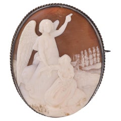 Antique Silver Angel Tells Mary Magdalene "Jesus Has Risen" Cameo Brooch Pendant