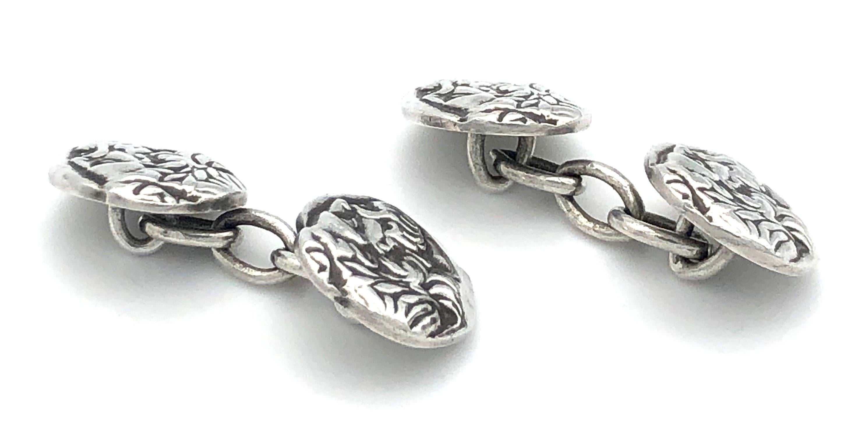 Art Deco Antique Silver Antiquity Coin Cufflinks Dignitary Laurel Wreath For Sale