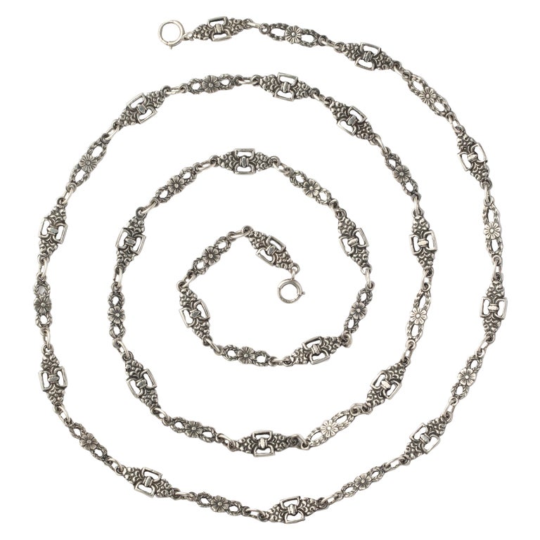 Antique Silver Art Nouveau Floral Chain at 1stDibs