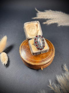 Antique Silver Art Nouveau Moonstone & Garnet Statement Ring
