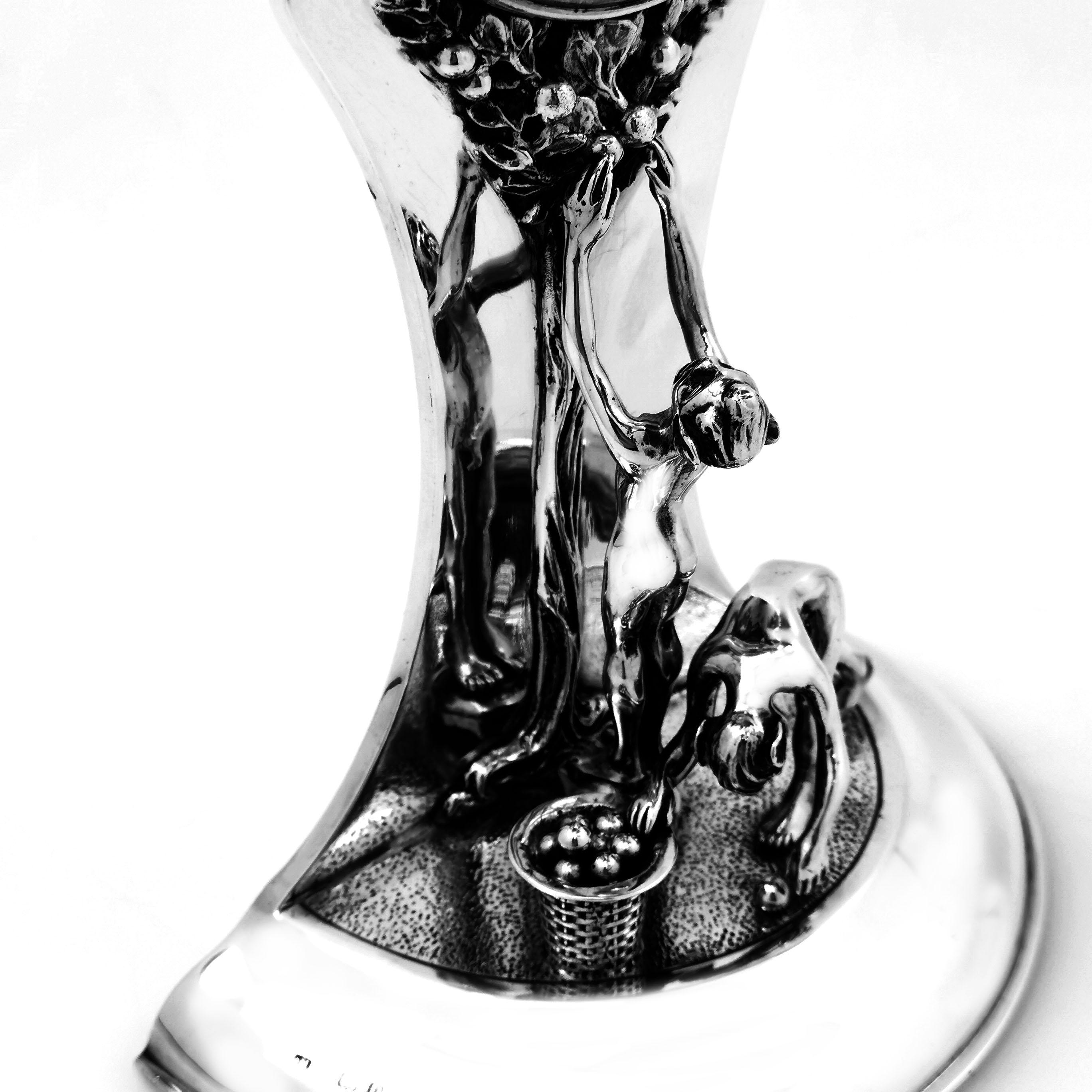 Antique Silver Art Nouveau Table Clock Mantle 1913 Tree of Life Design For Sale 1