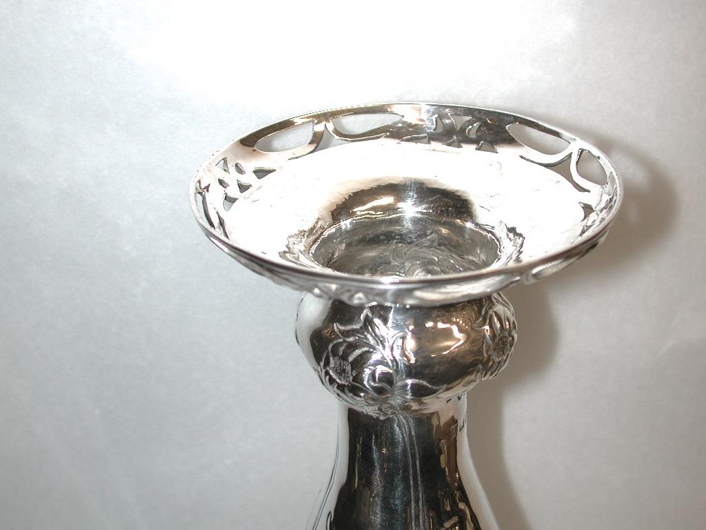 English Antique Silver Art Nouveau Vase, Made in Chester, 1907