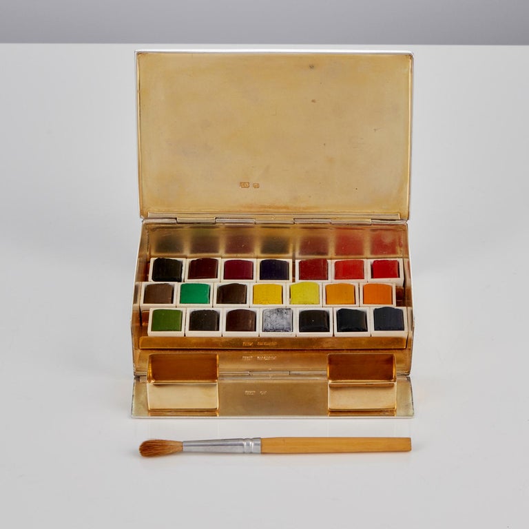A stunning Antique Silver Artist’s paint box by Harry Atkin, Date Sheffield 1892.

A Rare Miniature travelling paint box in excellent condition. The silver on both the outside and the interior is in superb condition. 
Upon opening, the front