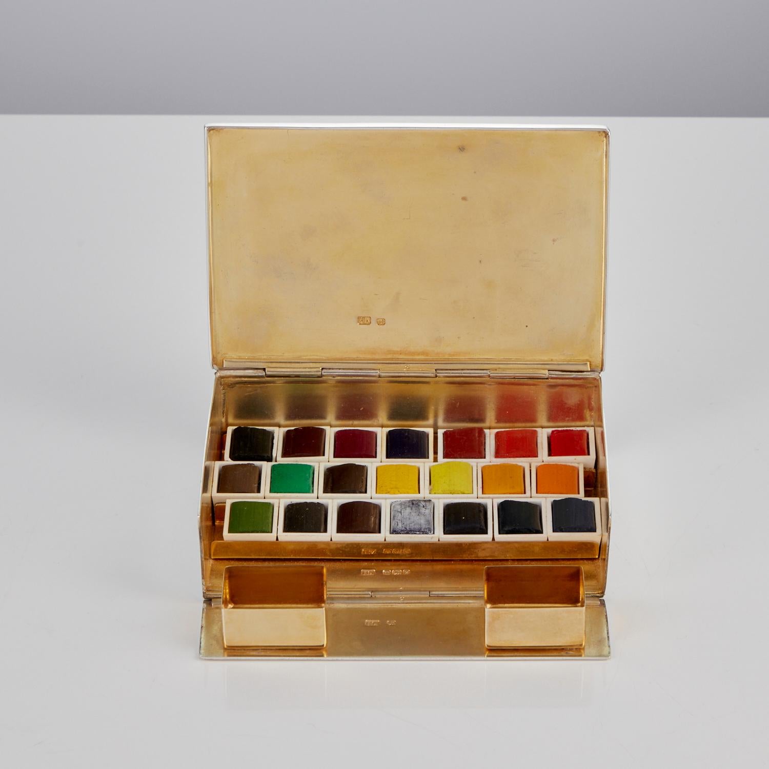 Caja de pinturas de plata antigua para artistas de Harry Atkin Sheffield 1892 Británico en venta