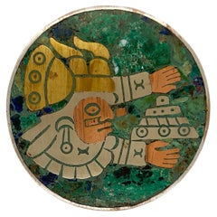 Antique Silver Aztec Pendant/Brooch Natural Stone