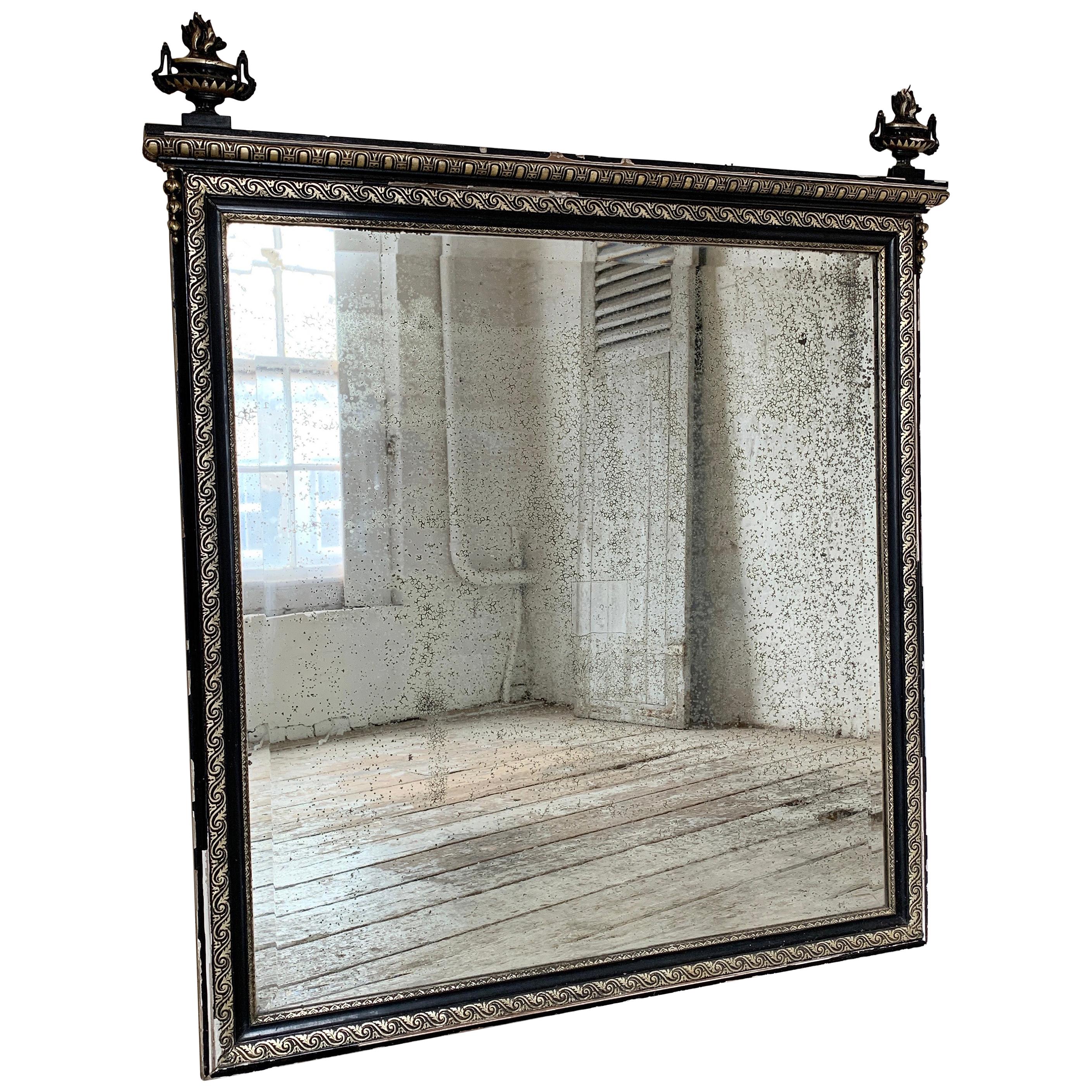 Antique Silver Backed Mantle Mirror, 1800s