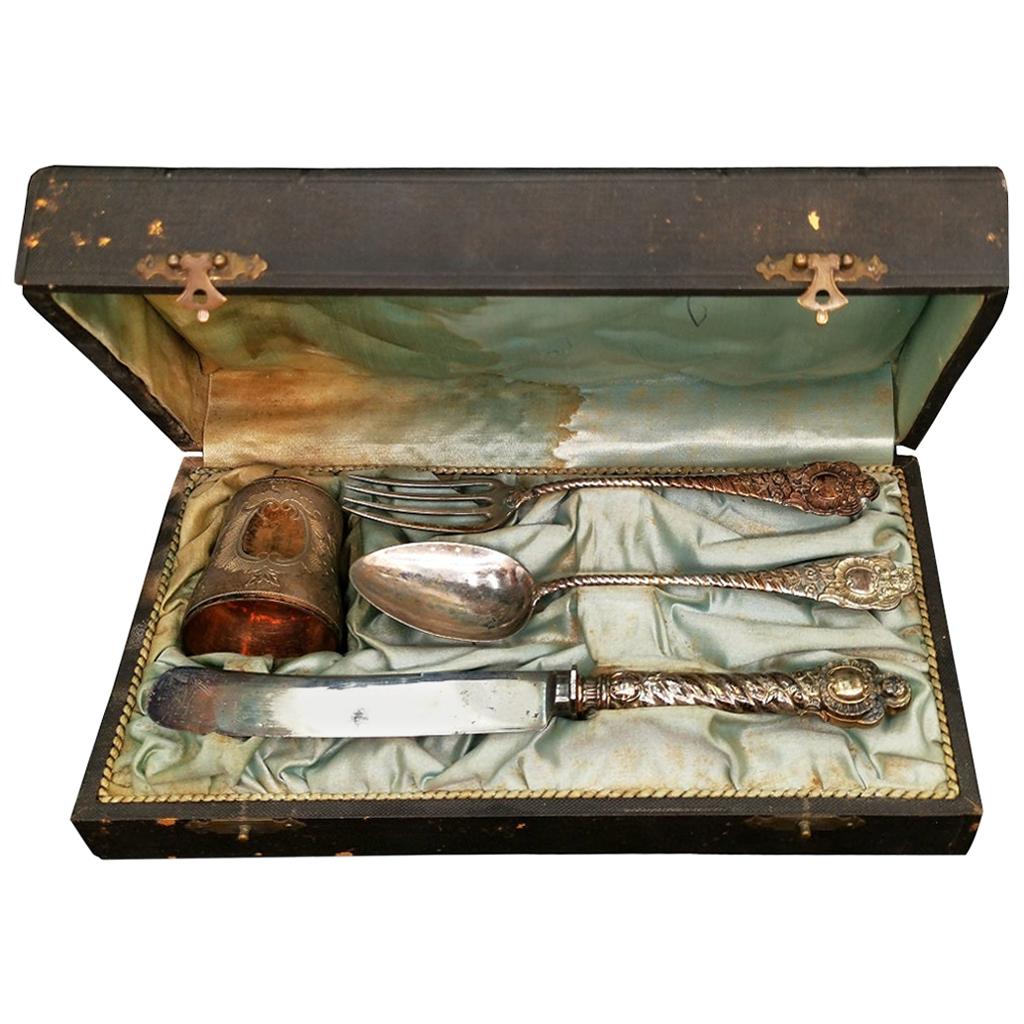 Antikes Silber-Baptismus-Set aus Silber, Frankreich, spätes 19. Jahrhundert