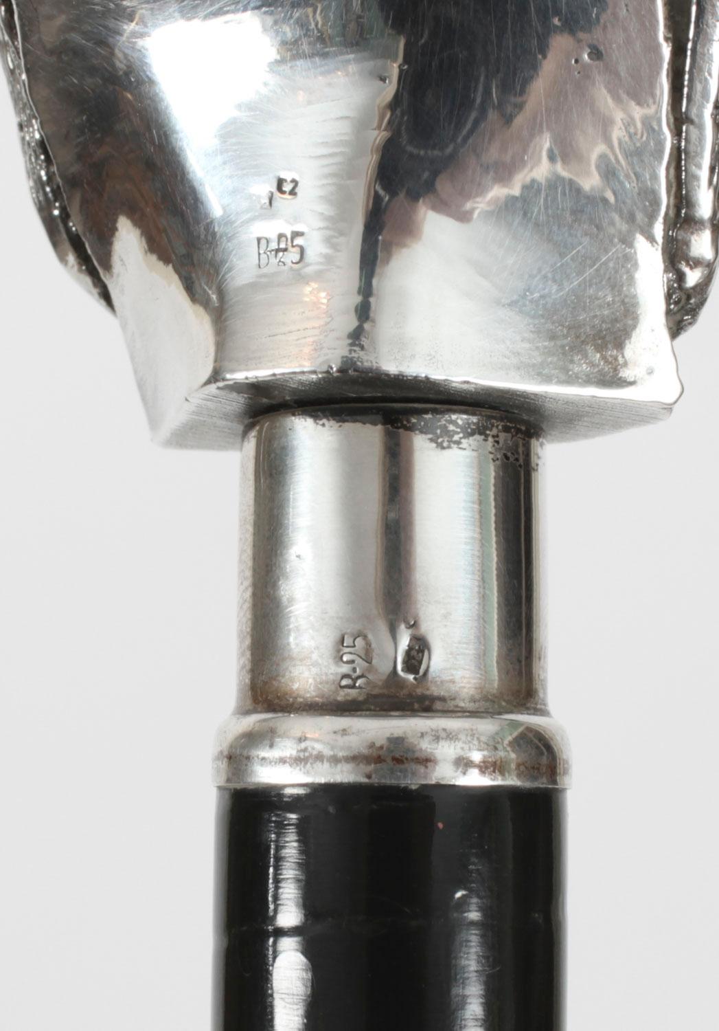 Antique Silver Bassett Dog's Head Walking Cane Stick Late 19th Century 3