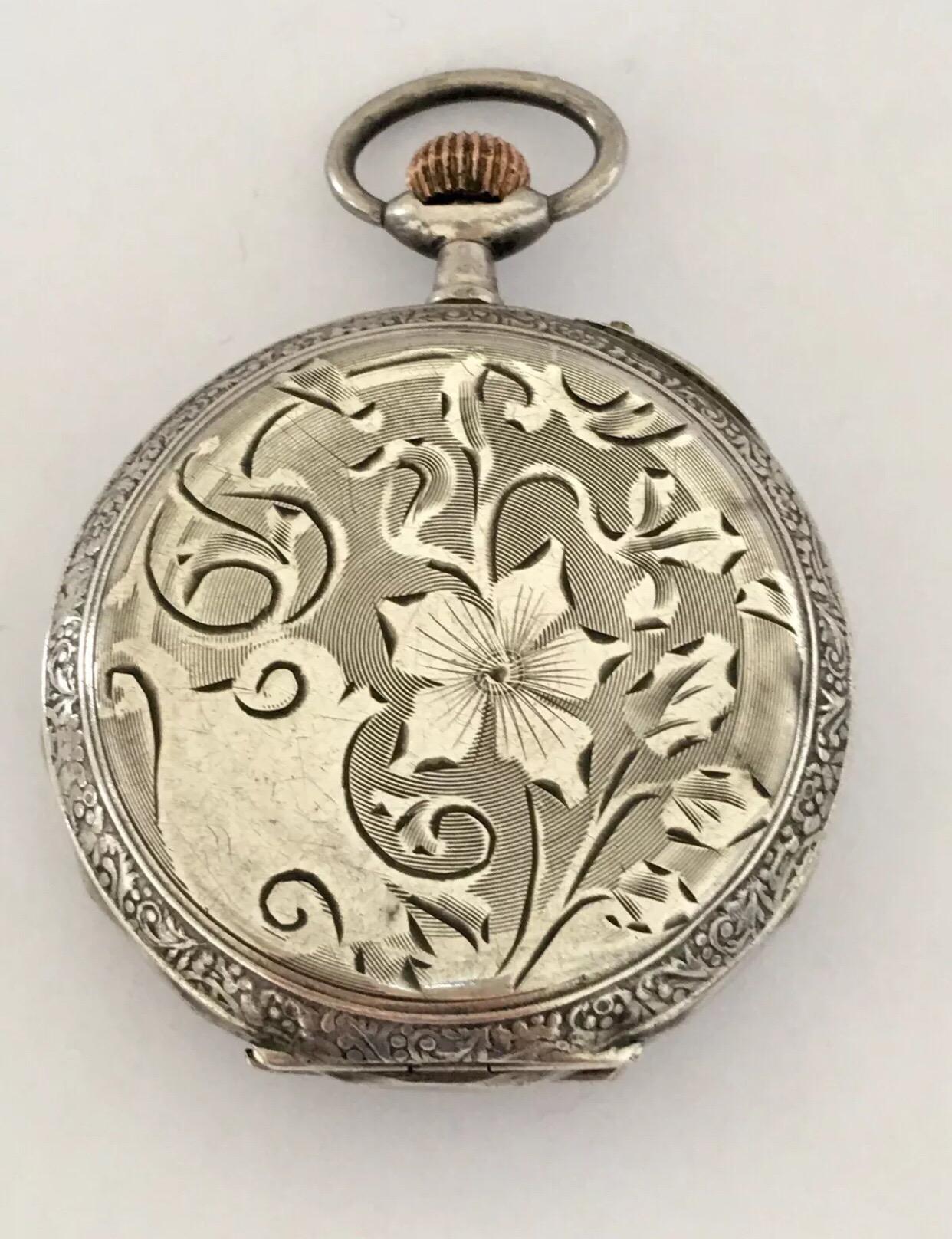 Antique Silver Beautifully Engraved Case Pocket Watch 3