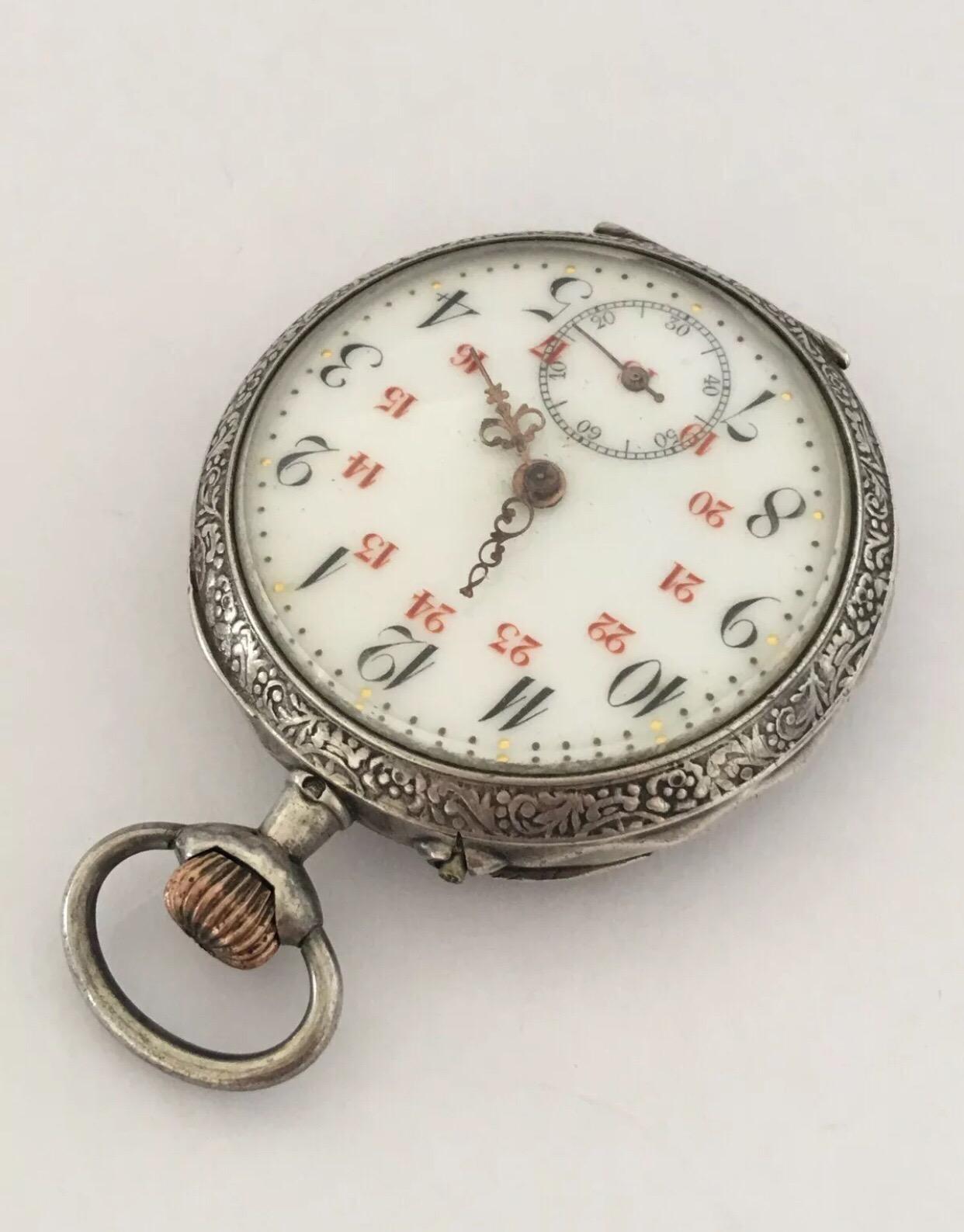 Antique Silver Beautifully Engraved Case Pocket Watch 5