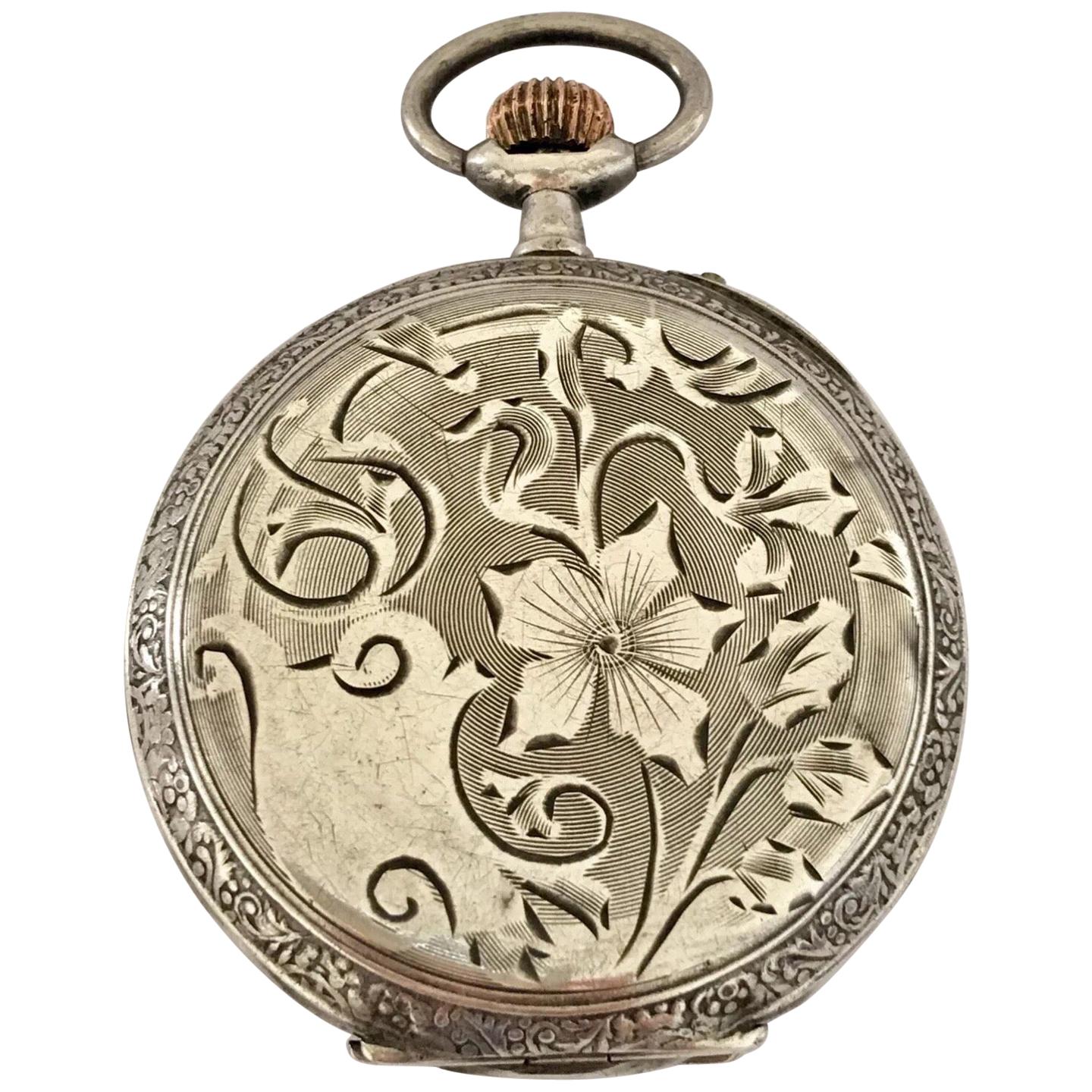 Antique Silver Beautifully Engraved Case Pocket Watch
