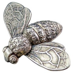 Antique Silver Bee Brooch, Victorian, Sterling Silver Pin