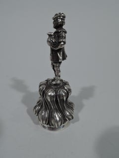 Antique Silver Belle with Figural Fowl-Bearing Countryman Handle